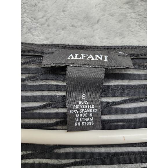 Alfani Sheer Illusion Stripe Textured Bubble Hem Top Size S Black Crop Sleeves - Picture 4 of 8